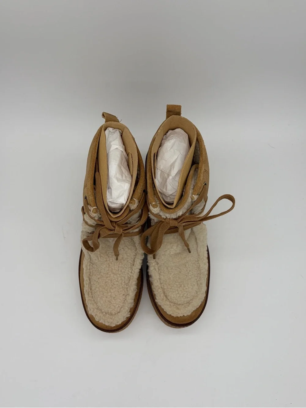 Sam Edelman Tan Suede Shearling Platform Ankle Boots